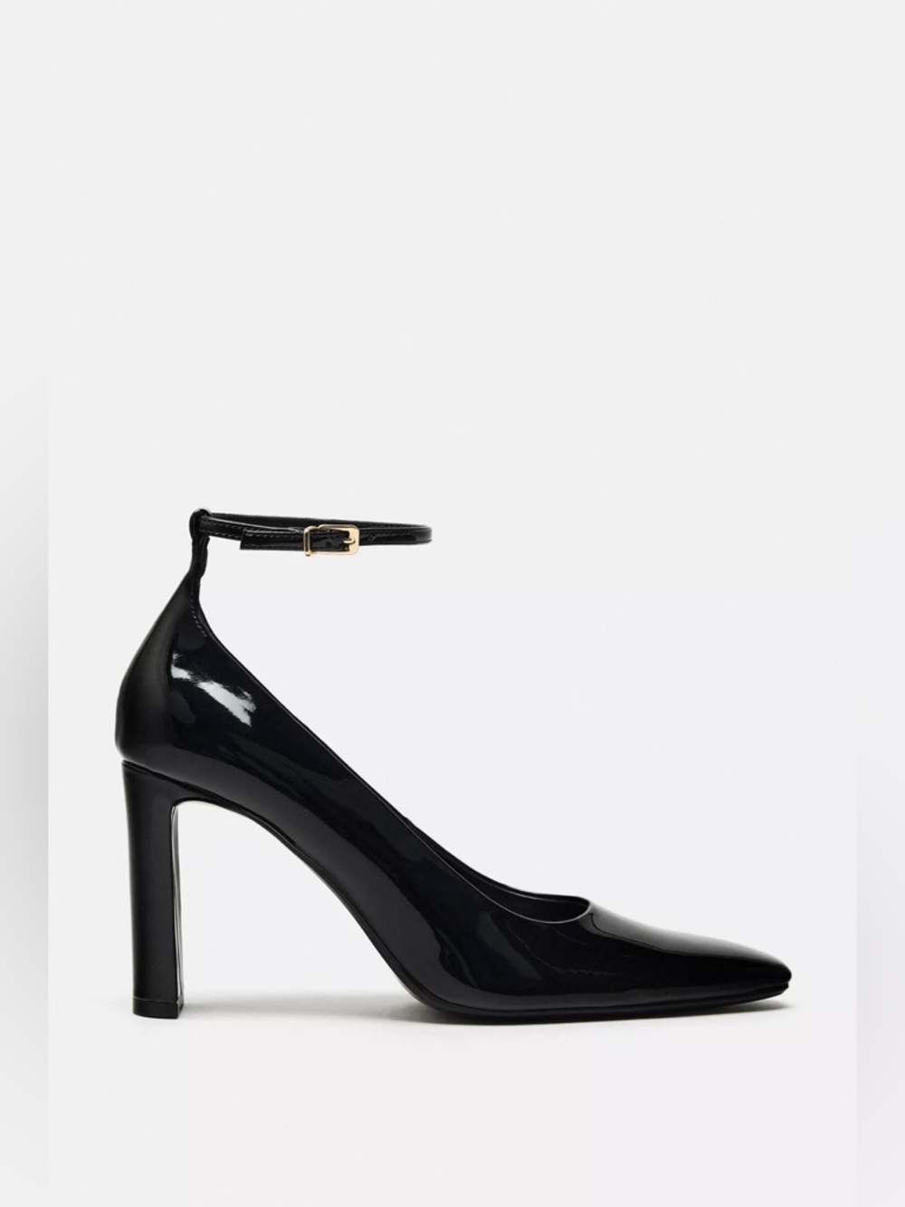 Zara Black Patent Ankle-Strap Heels, Size 9